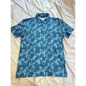 TravisMathew Mens Blue Pineapple Floral Print Golf Polo Shirt Size L Large